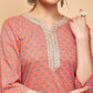 InWeave Women's Coral Blue Boota Print Gota Straight Kurta - Swadesiicart