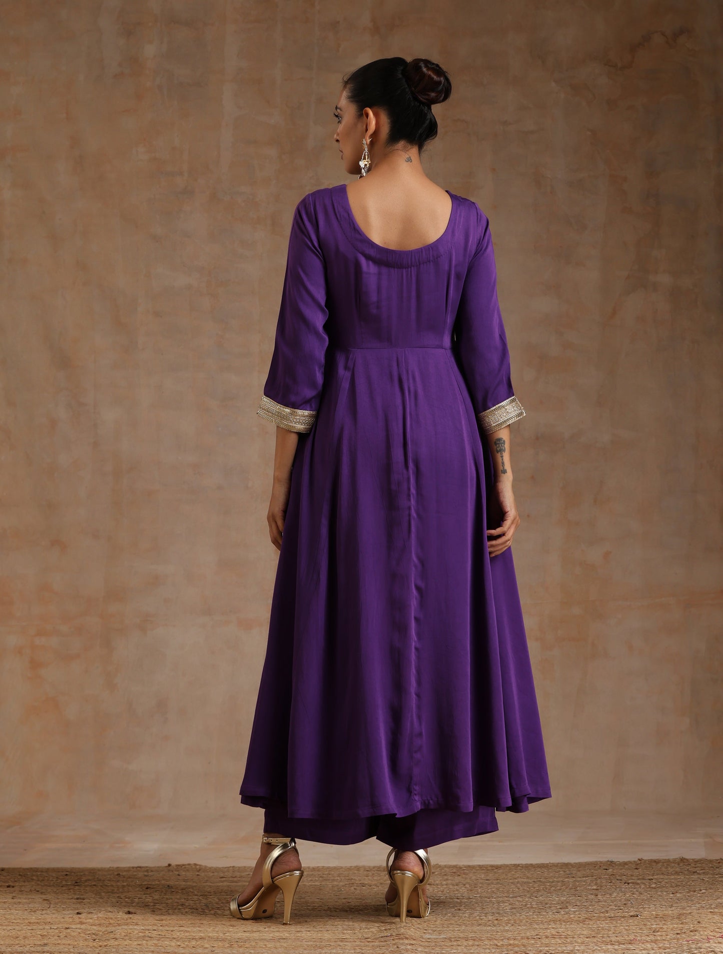 trueBrowns Violet Modal Satin Anarkali Set | Swadesiicart
