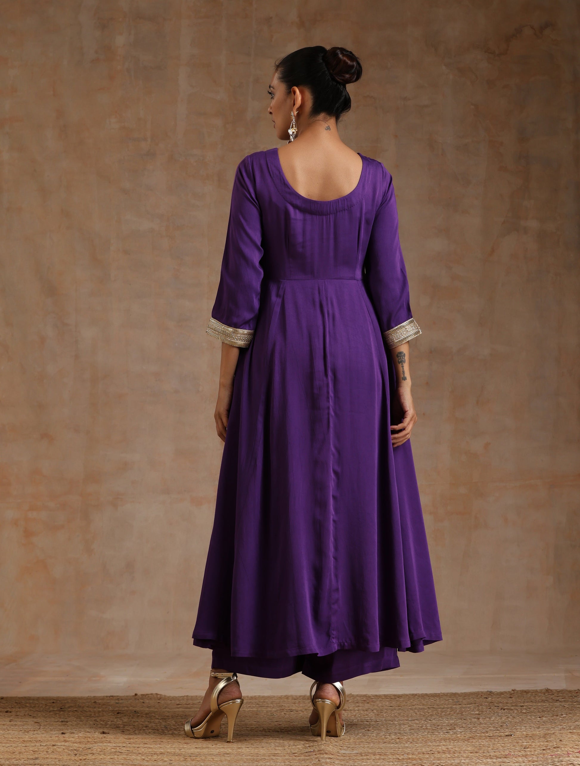 trueBrowns Violet Modal Satin Anarkali Set | Swadesiicart