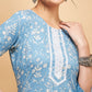 InWeave Women's Powder Blue White Print Lace Straight Kurta - Swadesiicart
