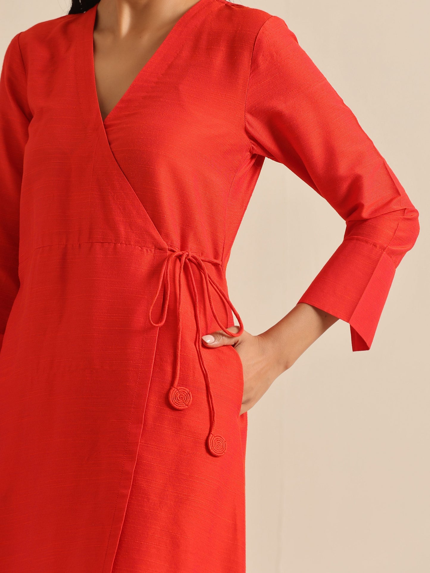 trueBrowns Orange Dupion Blend Angrakha Kurta Pant Set | Swadesiicart
