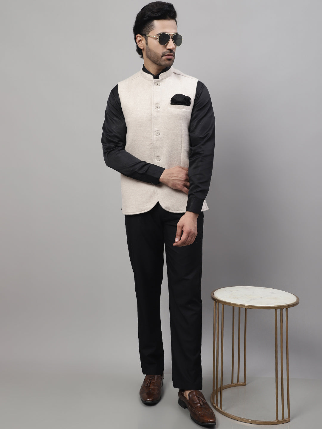Even Apparels Men's Cream Pure Wool Nehru Jacket | Swadesiicart