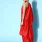 InWeave Women's Red One Shoulder Kurta Set With Gota Work - Swadesiicart