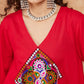 InWeave Women's Red Square Maroon Patch Work Assymentrical Kurta Set - Swadesiicart