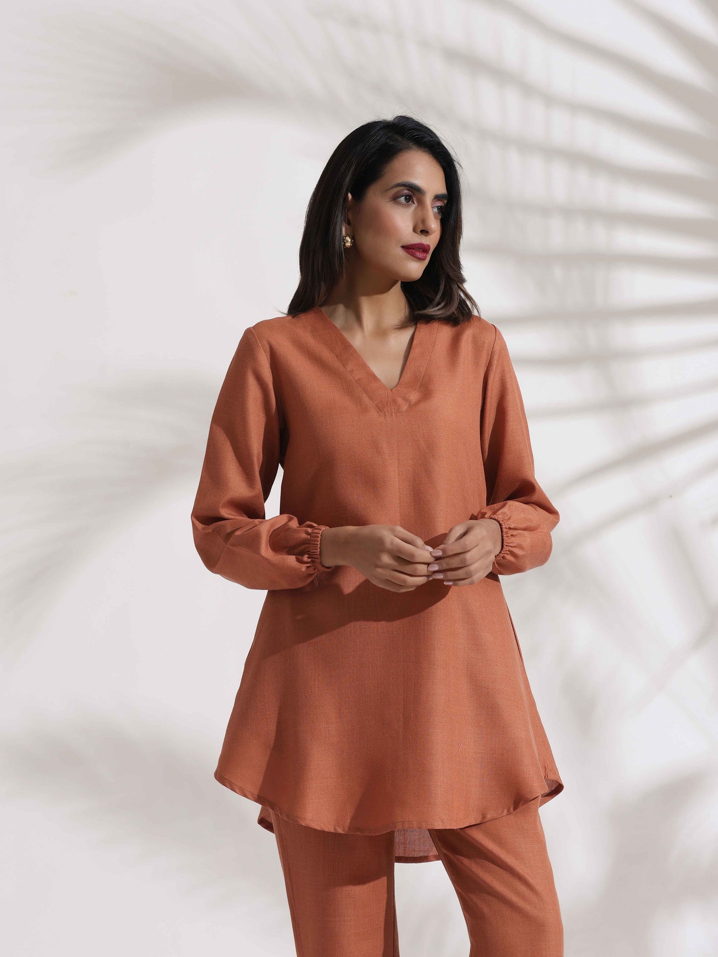 trueBrowns Rust Slub Co-ord Set - Swadesiicart