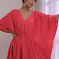 trueBrowns Bright Pink Dobby Kaftan Dress | Swadesiicart