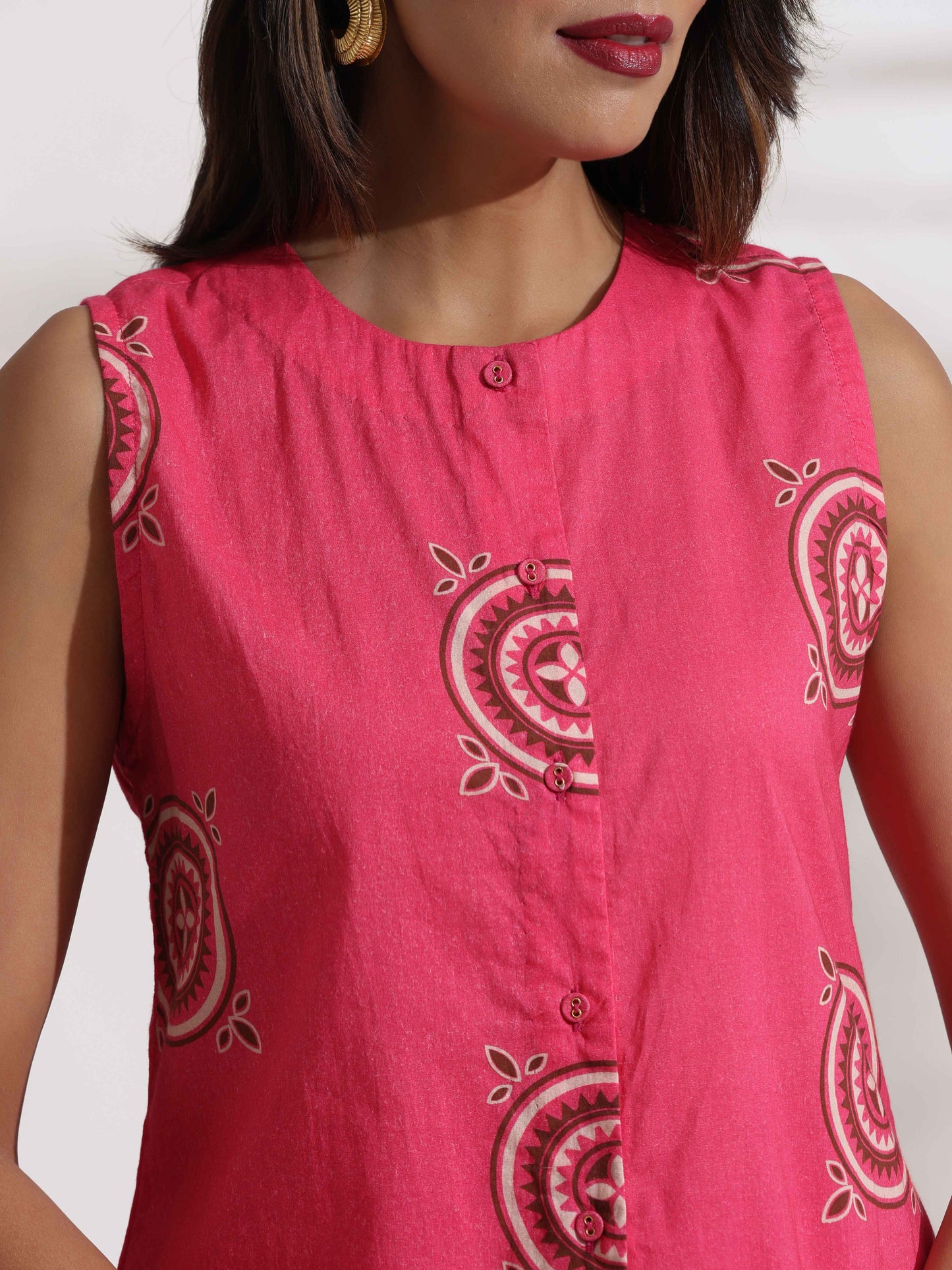 trueBrowns Pink Cotton Skirt Co-ord Set - Swadesiicart