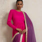 trueBrowns Pink Crinkle Anarkali Kurta Pant Dupatta Set | Swadesiicart