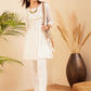 InWeave Women's White Round Neck Square Gota Work Kurta Pant Set - Swadesiicart