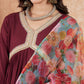 InWeave Women's Dark Burgundy Alia Neck Style Gota Set W Organza Dupatta - Swadesiicart