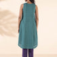 trueBrowns Turquoise Cotton Dobby Sleeveless Kurta Pant Set | Swadesiicart