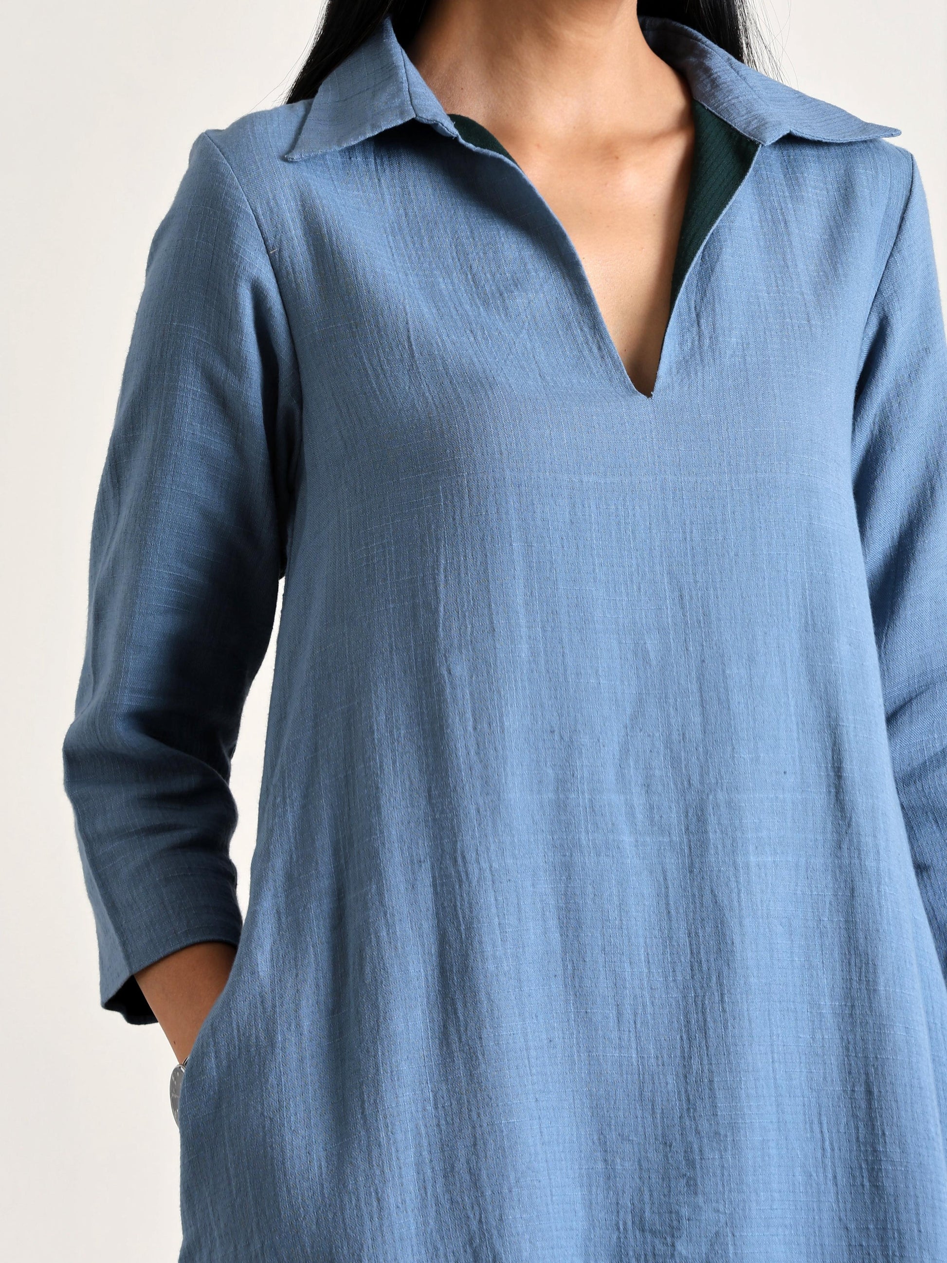 trueBrowns Light Blue Short Collared Dress | Swadesiicart