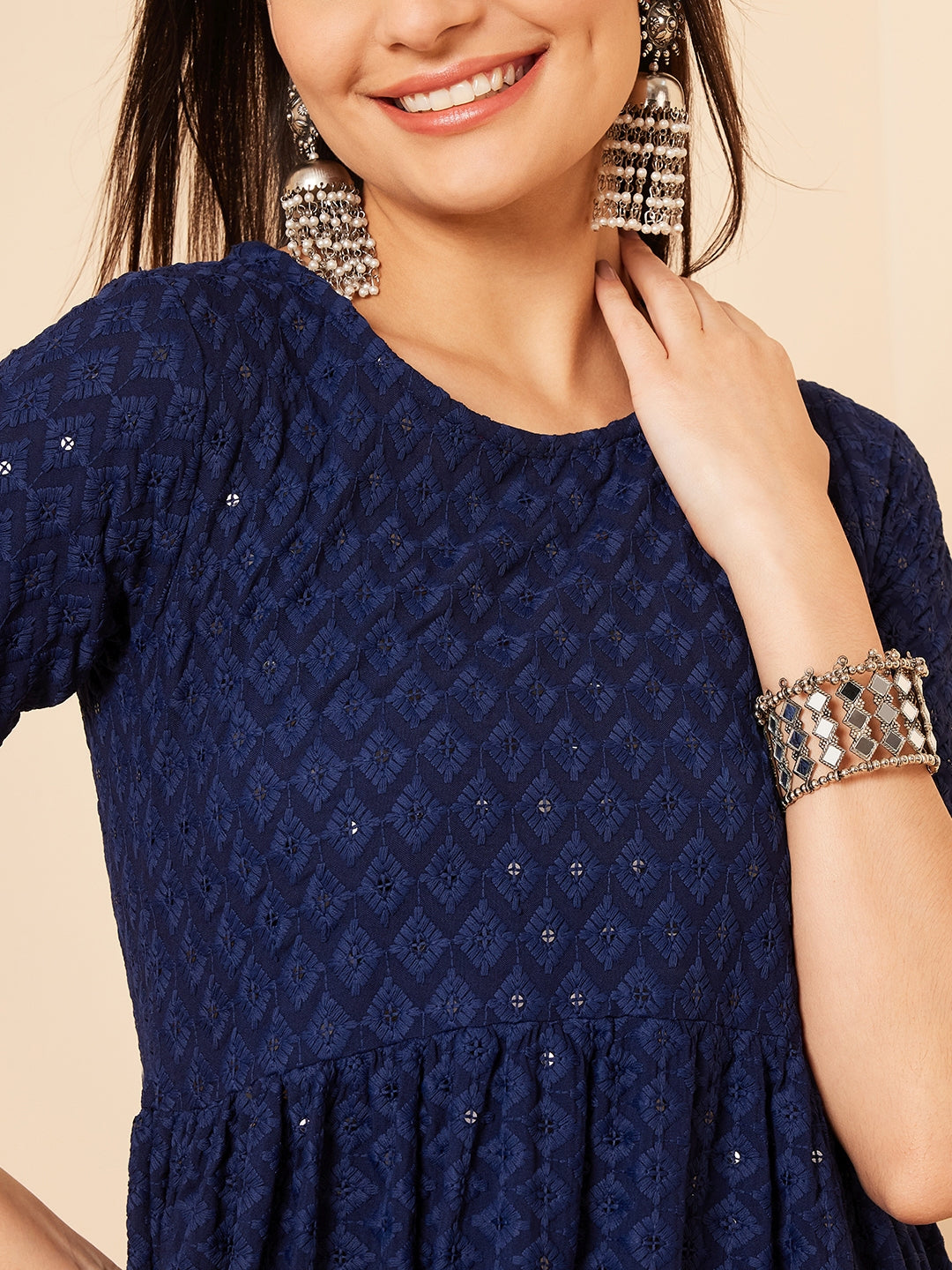 InWeave Women's Royal Blue Chikankari Kurta Set With Sharara - Swadesiicart
