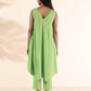 trueBrowns Green Cotton Dobby Sleeveless Kurta Pant Set | Swadesiicart