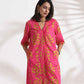 trueBrowns Pink Cotton Print pleated Dress | Swadesiicart