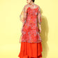 InWeave Women's Orange Strappy Set W Green Organza Cape - Swadesiicart
