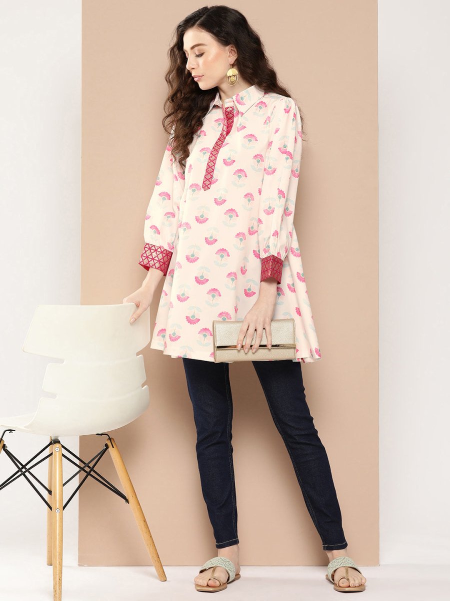 Ahalyaa Shirt Collar Printed Tunic | Swadesiicart