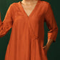 trueBrowns Rust Silk Angrakha Kurta Pant Set | Swadesiicart