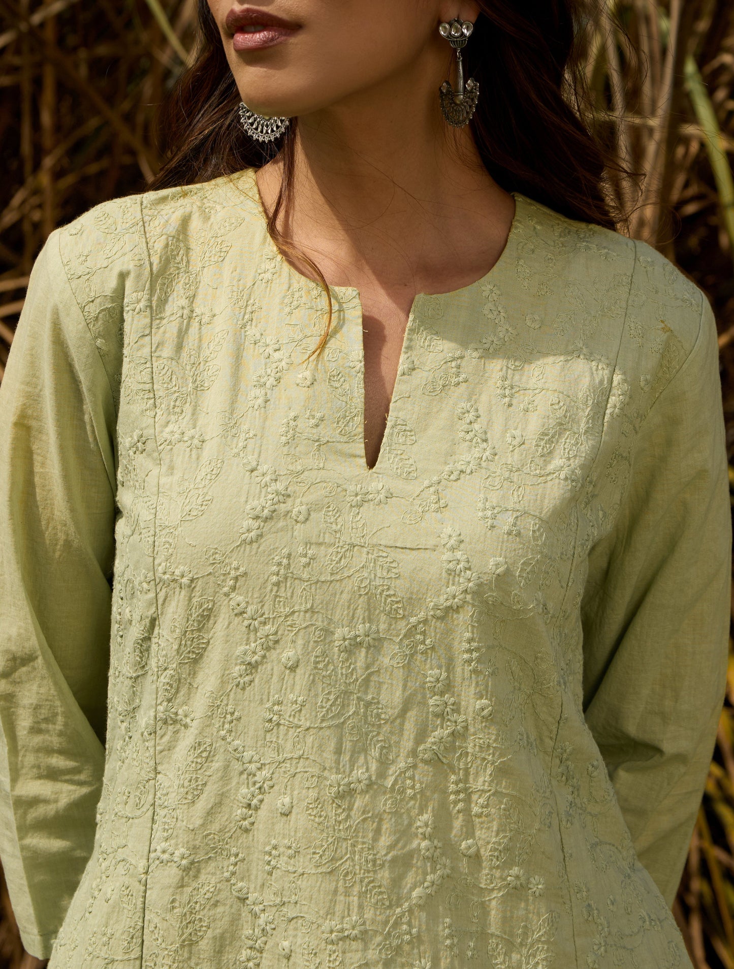 trueBrowns Green Cotton Embroidered Co-ord Set - Swadesiicart
