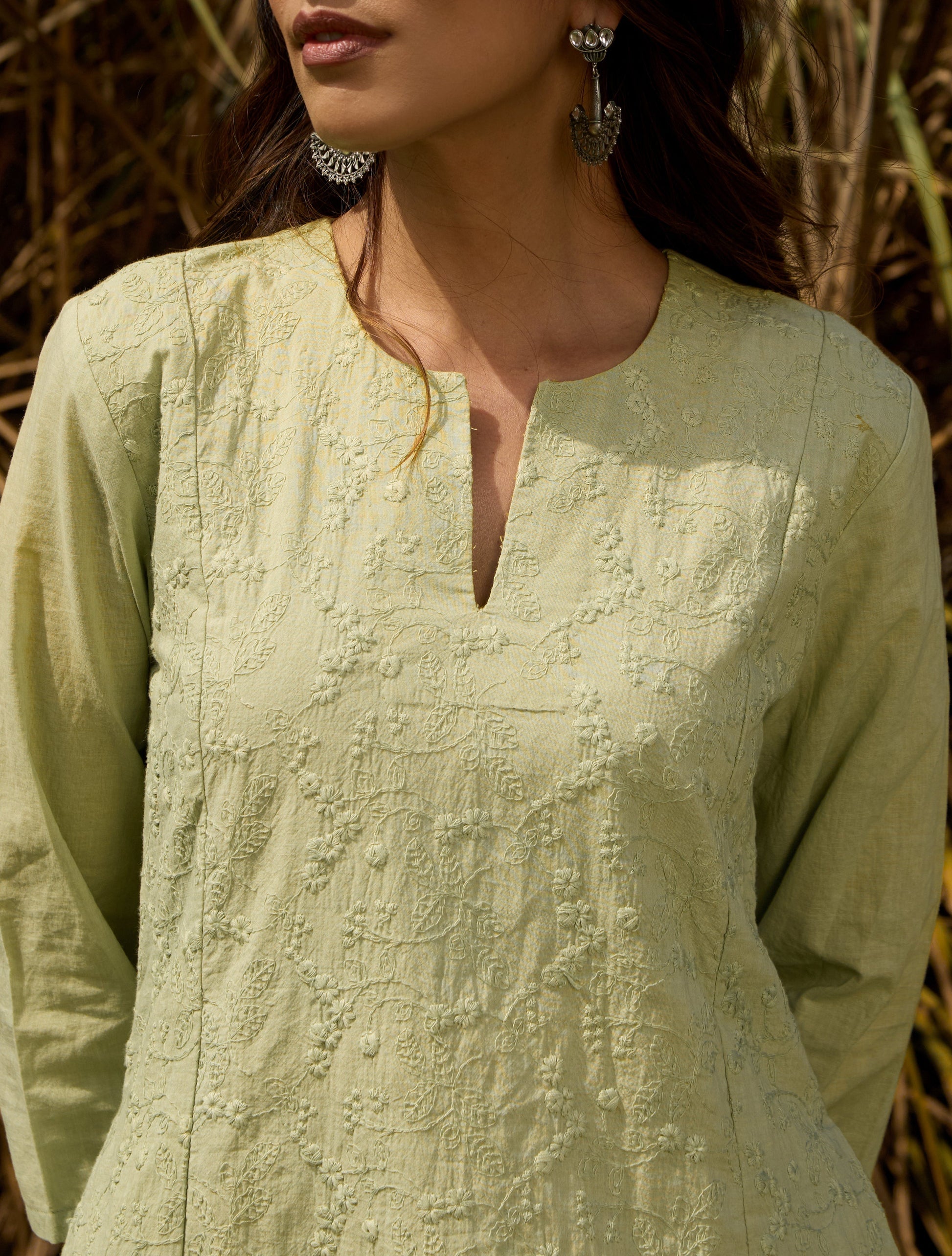 trueBrowns Green Cotton Embroidered Co-ord Set - Swadesiicart