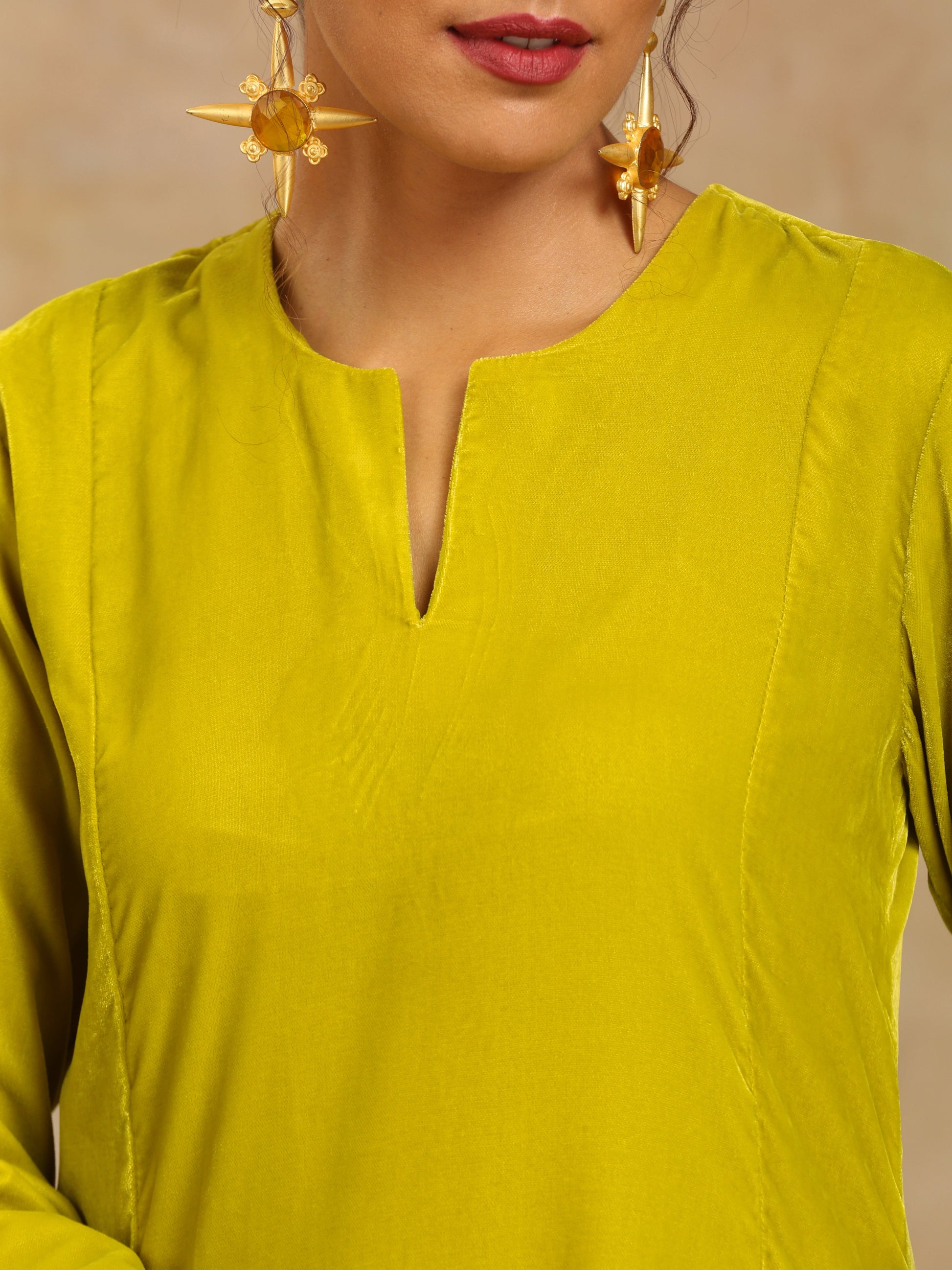 trueBrowns Lime Velvet Solid Co-ord Set - Swadesiicart