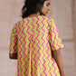 trueBrowns Lime Pink Zig-Zag Lines Print Cotton Kurta Pant Set | Swadesiicart