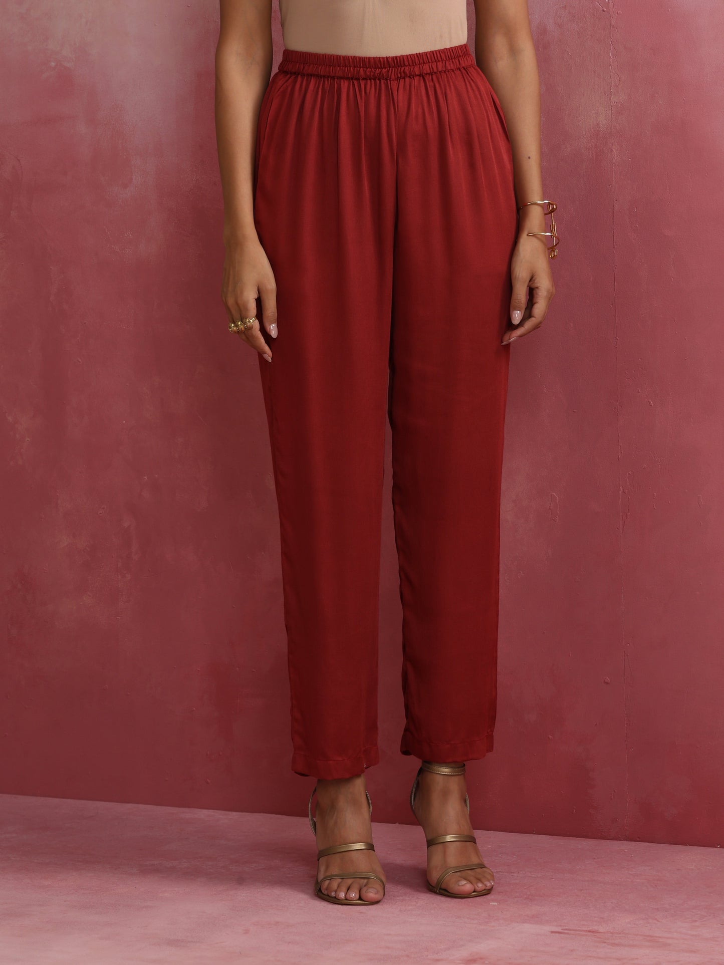 trueBrowns Maroon Modal V Neck Kurta Co-ord Set - Swadesiicart