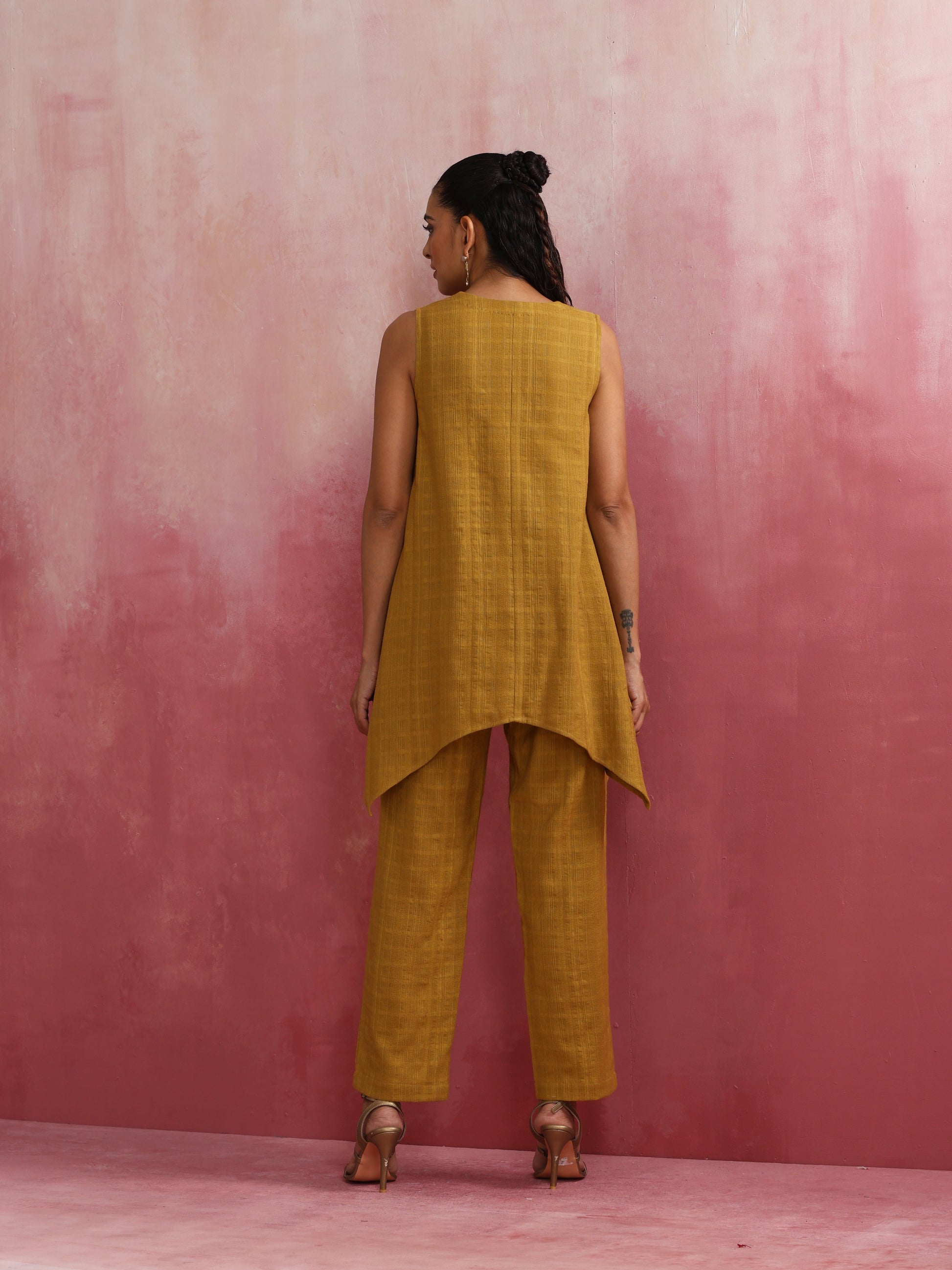 trueBrowns Mustard Cotton Dobby Co-ord set - Swadesiicart