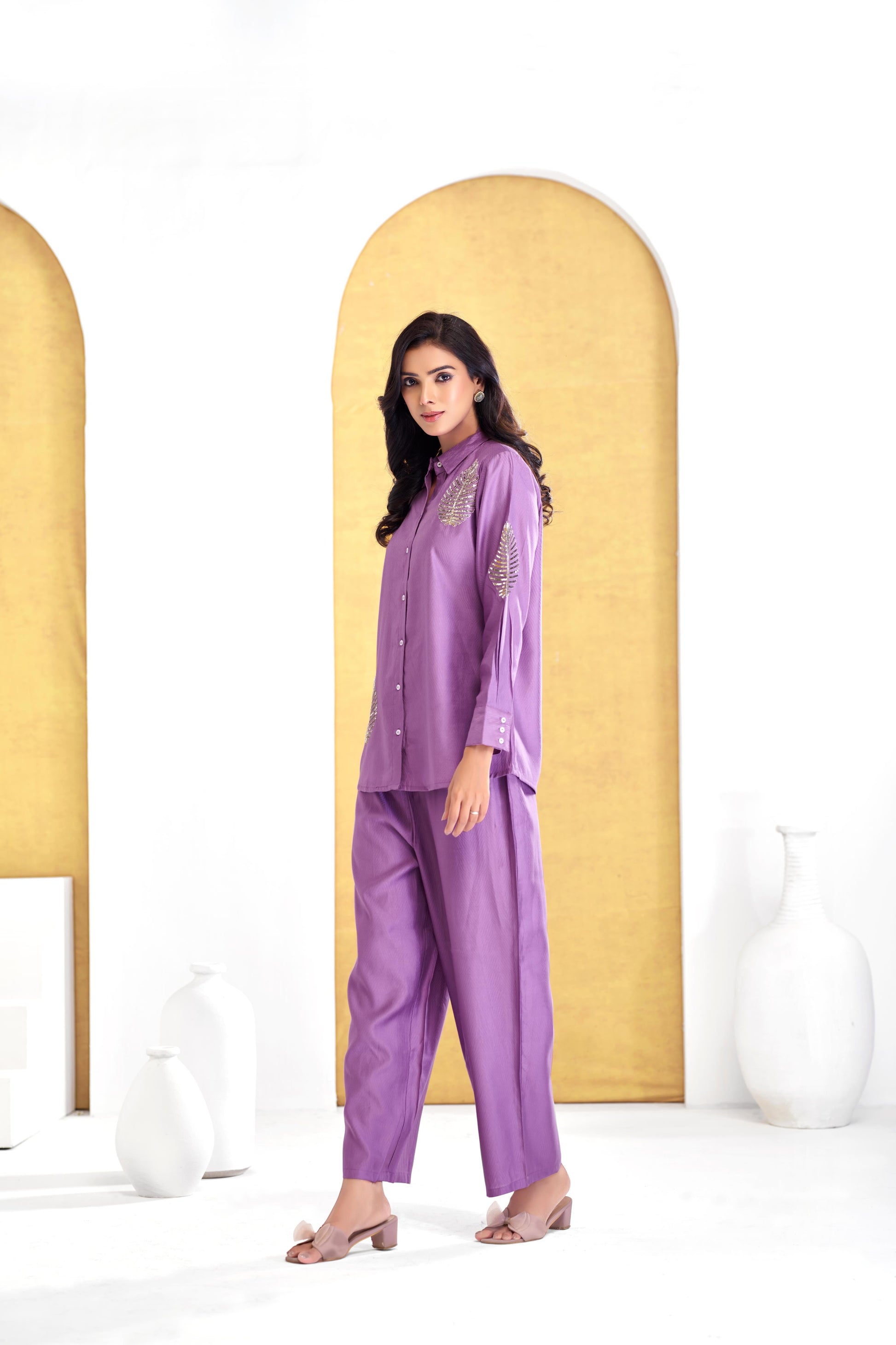 BulBul Saroj Purple Chanderi Co-Ord Set - Swadesiicart