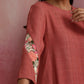 trueBrowns Peach Cotton Dobby Kurta Set | Swadesiicart