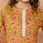 InWeave Women's Mustard Green Lace Gota Work Straight Kurta - Swadesiicart