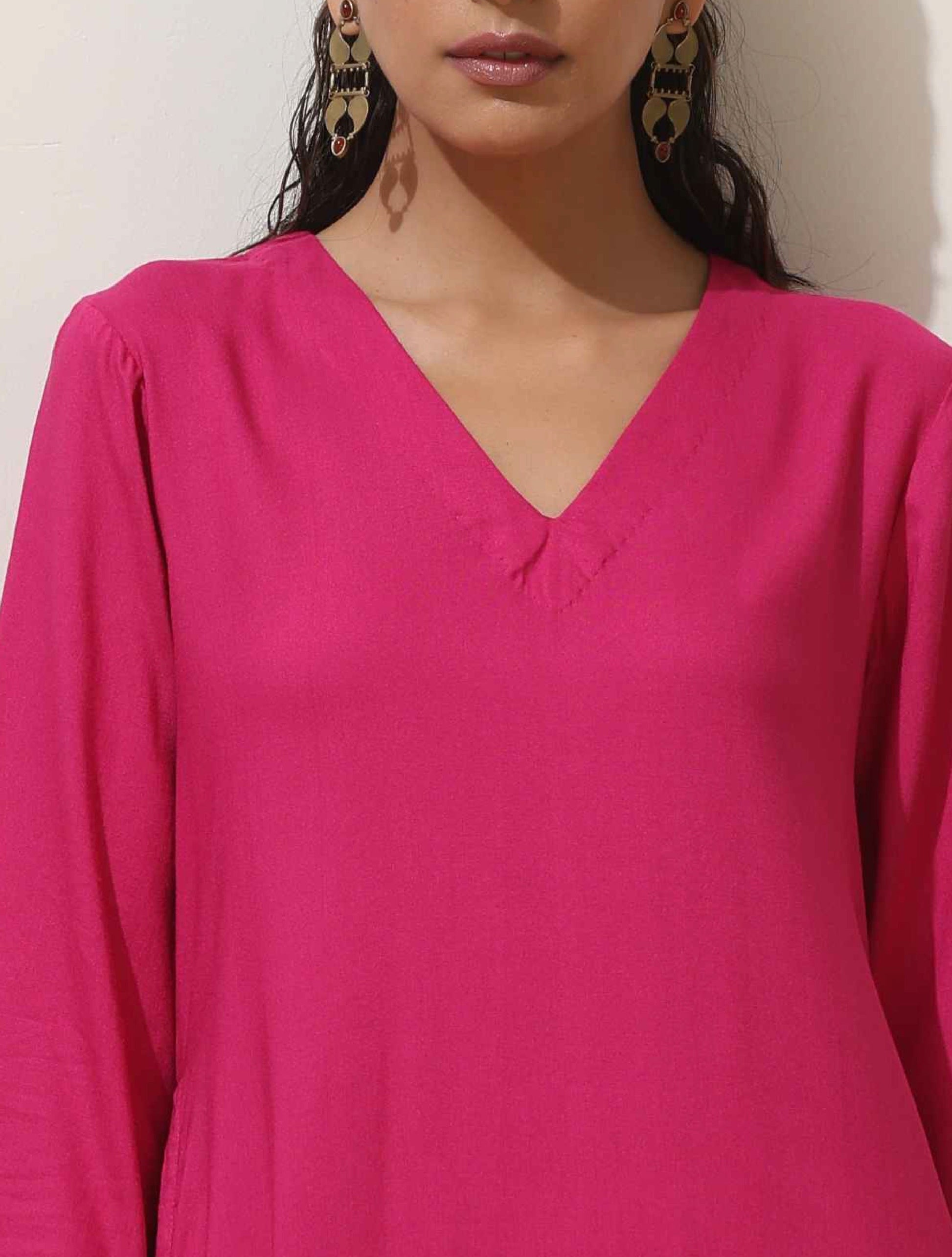 trueBrowns Pink Viscose Kurta Pant Set | Swadesiicart