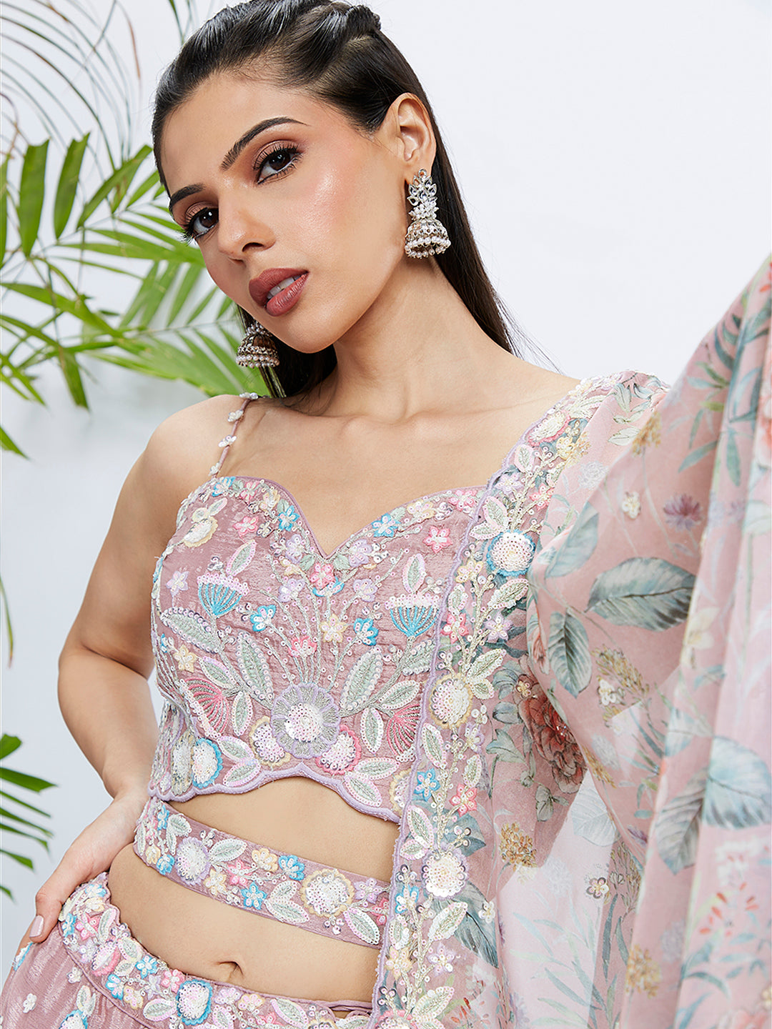 House of Panchhi Green Chiffon Position Print With Sequins Embroidery Lehenga Choli & Dupatta | Swadesiicart