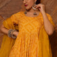 Pomcha Jaipur Bandhej Yellow Cotton Anarkali Set | Swadesiicart