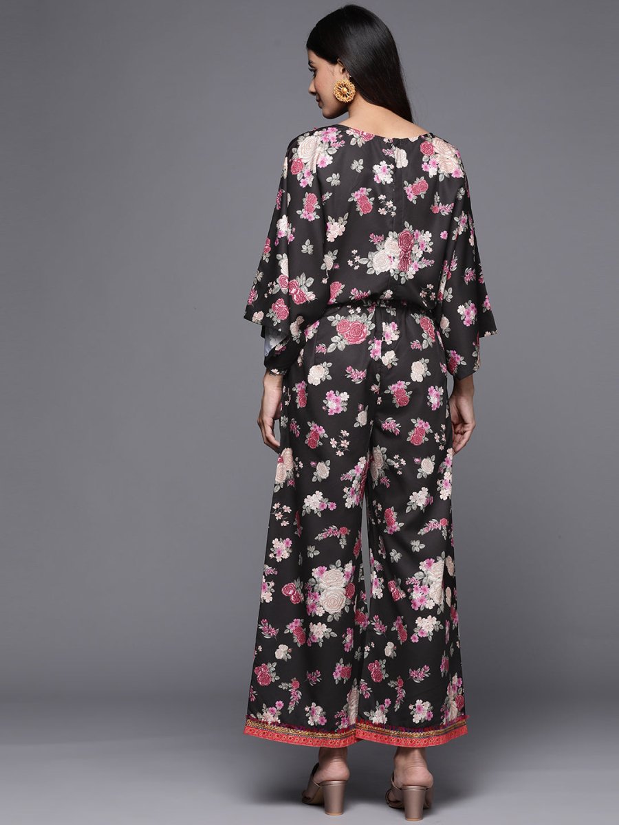 Ahalyaa Printed Crepe Basic Jumpsuit With Lace Inserts | Swadesiicart