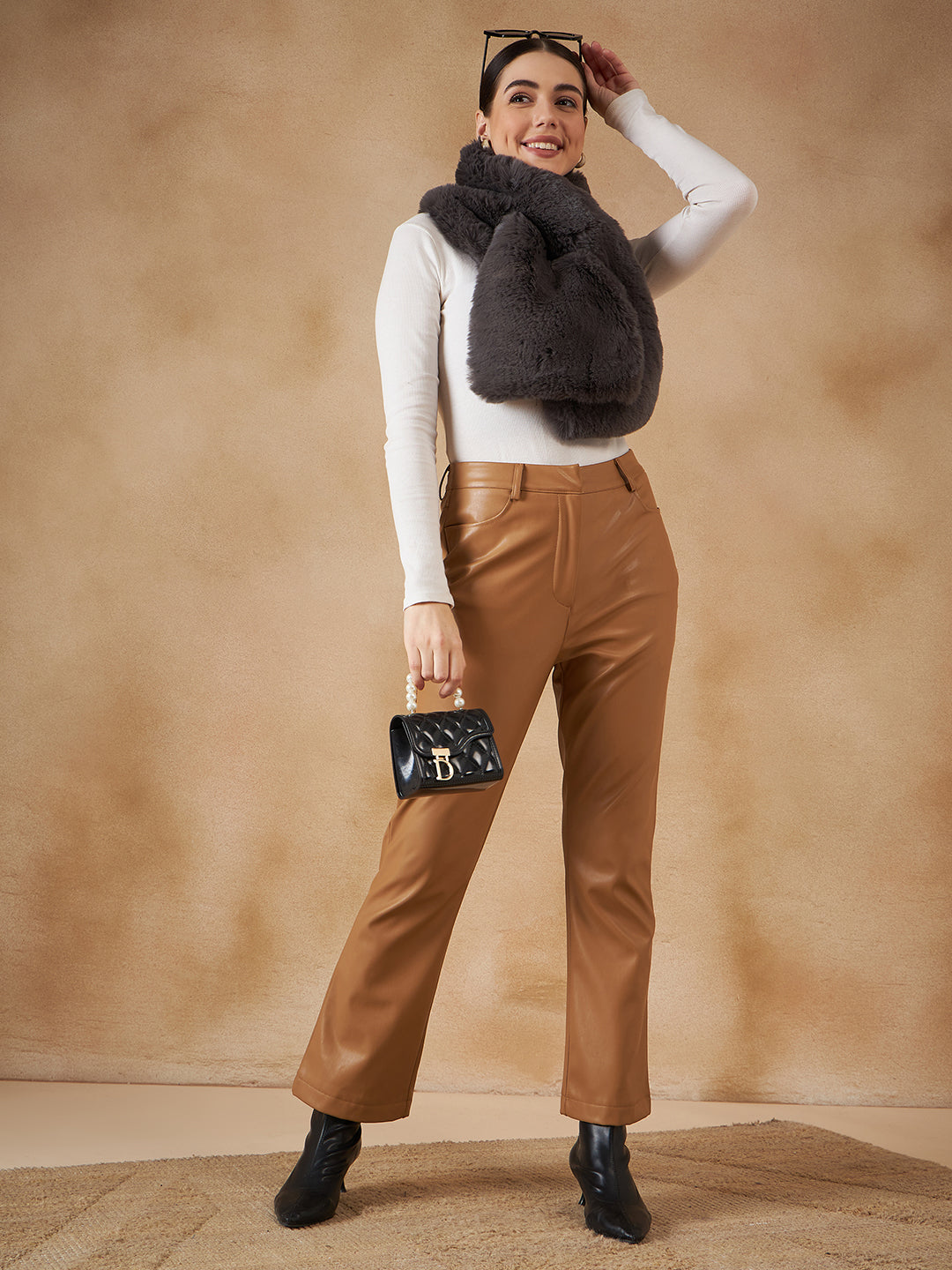 InWeave Slaty Grey Faux Fur Neck Warmer - Swadesiicart