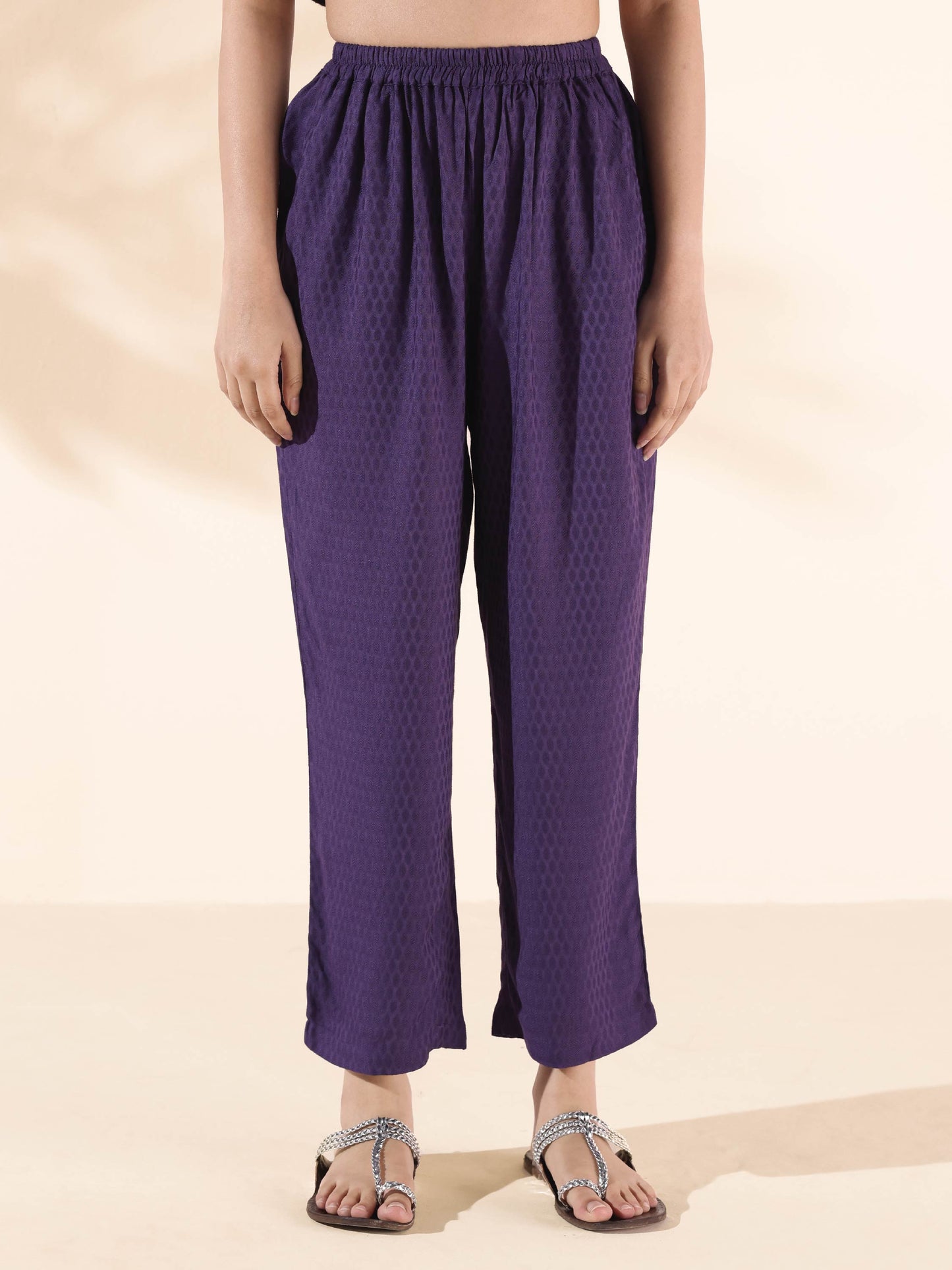 trueBrowns Purple Viscose Dobby Slit Kurta Pant Set | Swadesiicart