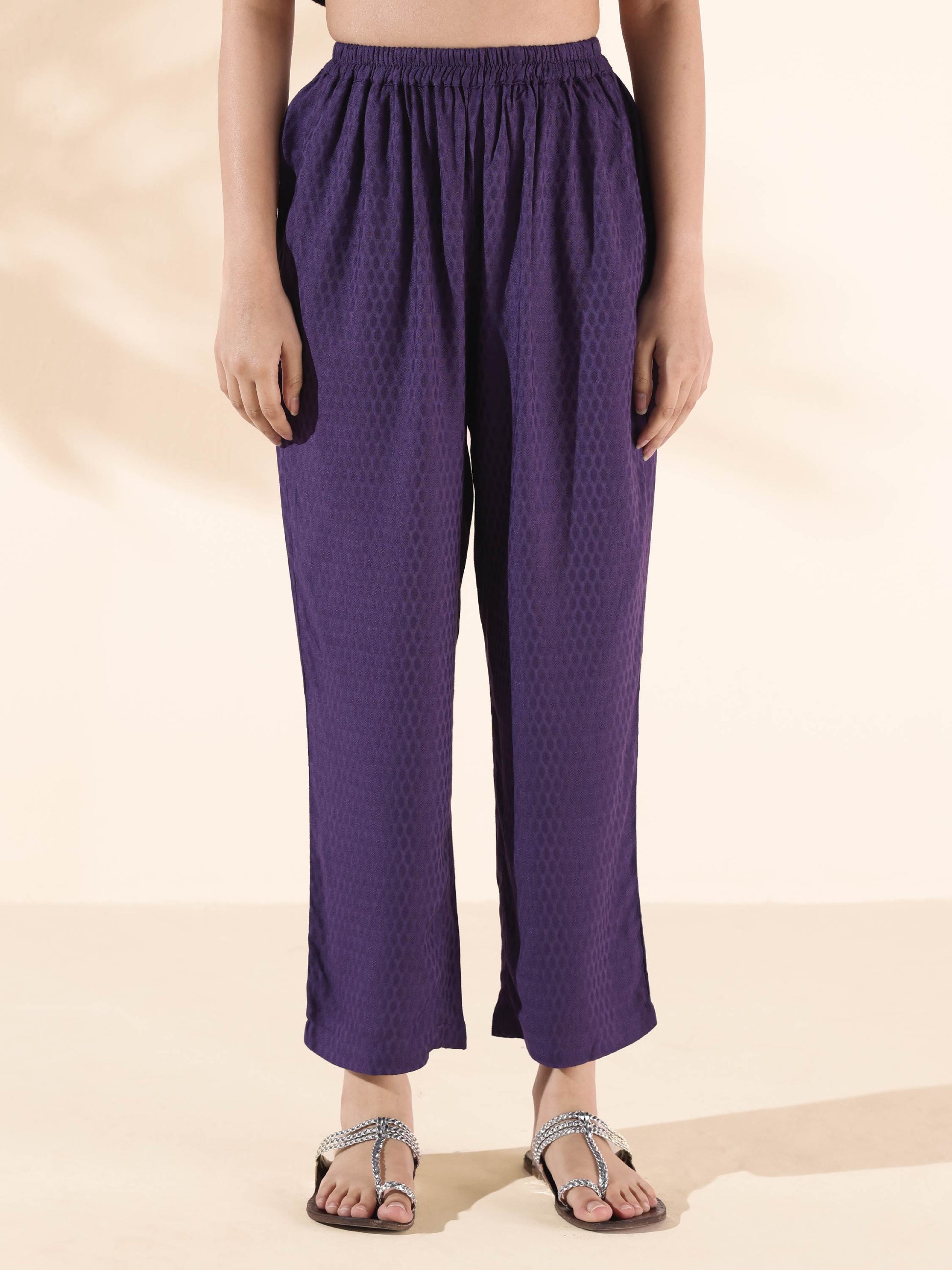 trueBrowns Purple Viscose Dobby Slit Kurta Pant Set | Swadesiicart