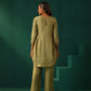 trueBrowns Green Square Viscose Silk Side Gathered Co-ord Set - Swadesiicart