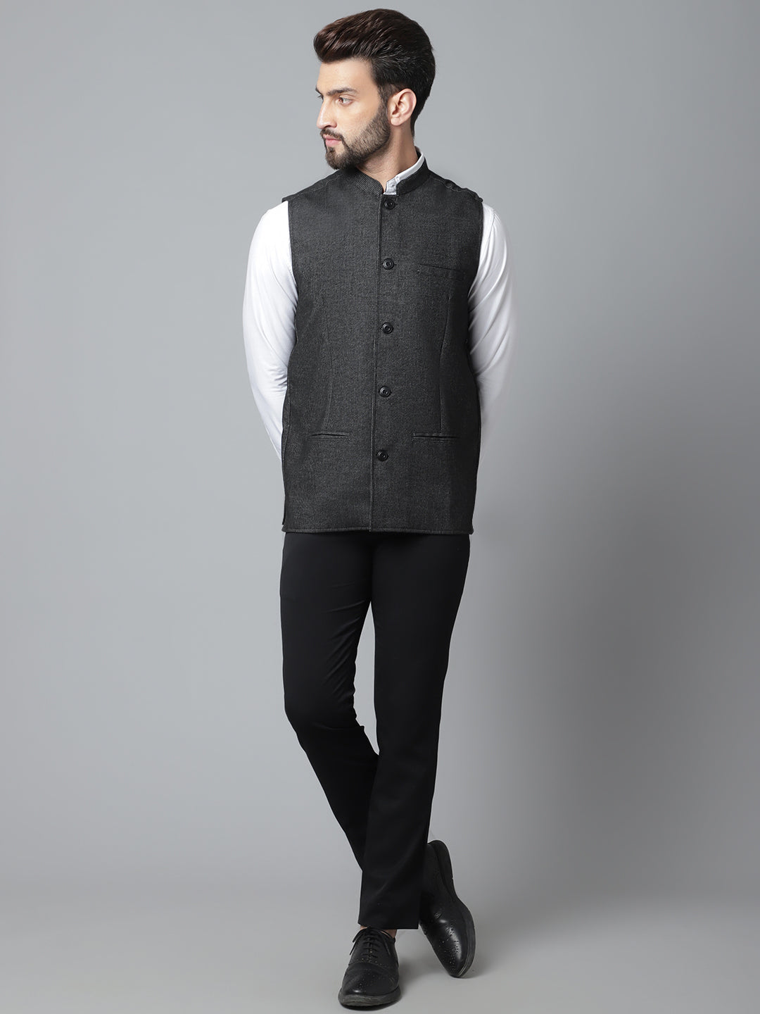 Even Apparels Men's Black Pure Wool Nehru Jacket | Swadesiicart