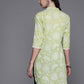 Ahalyaa Mandarin Collar Floral Printed Tunic with Lace Inserts Detail | Swadesiicart