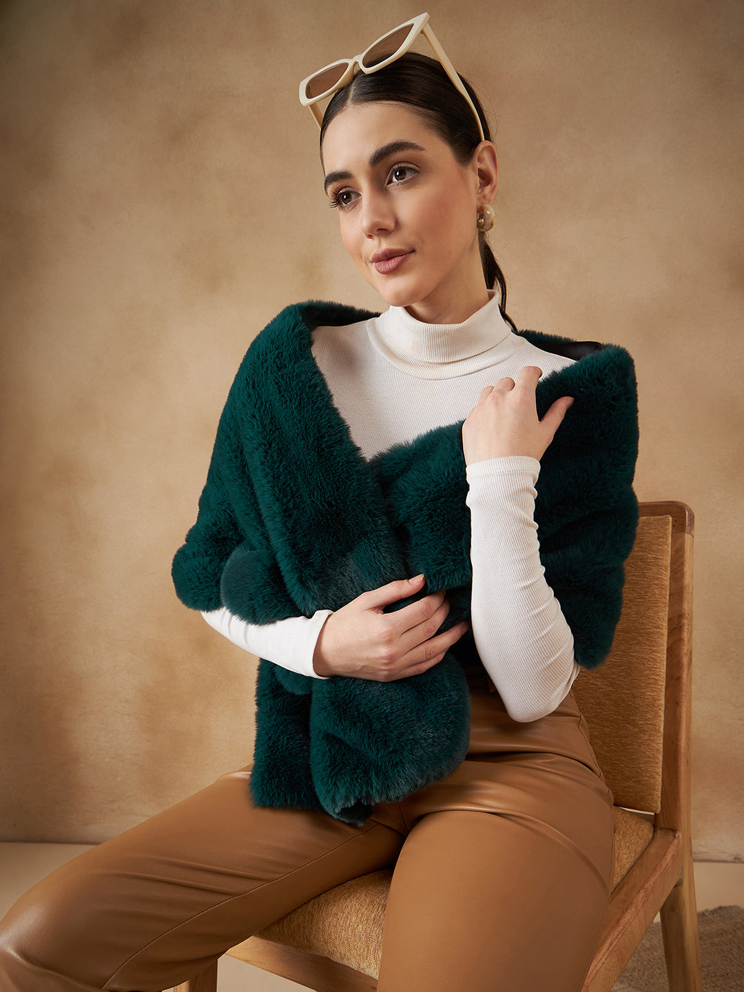 InWeave Women's Dark Teal Long Faux Fur Cape - Swadesiicart
