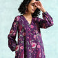trueBrowns Wine Printed Velvet Neck Pleat Kurta | Swadesiicart