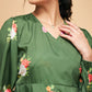 InWeave Women's Green Small Flower Belted Dress - Swadesiicart