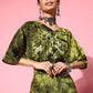 InWeave Women's Olive Tie And Dye New Neckline Top Culottes Set - Swadesiicart