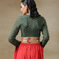 trueBrowns Dark Green Bandhani Printed Silk Full Sleeve Blouse | Swadesiicart