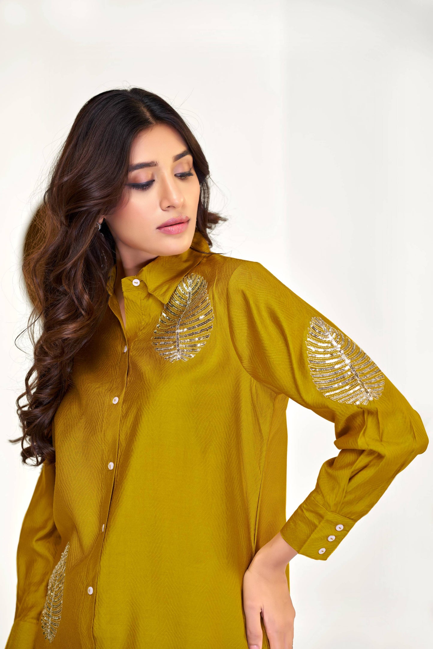 BulBul Saroj Mustard Chanderi Co-Ord Set - Swadesiicart