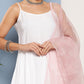 InWeave Women's Cream Strappy With Pink White Chintz Organza Dupatta - Swadesiicart