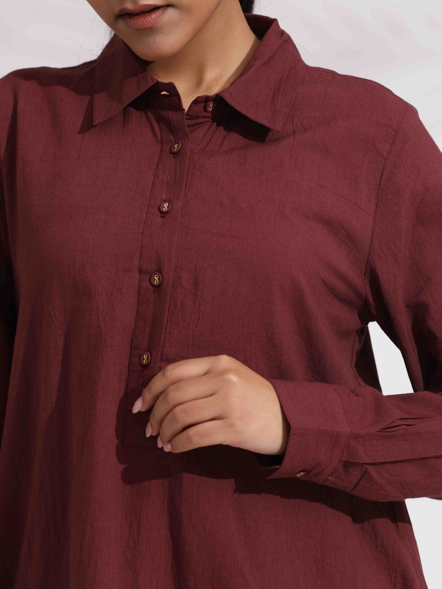 trueBrowns Brown Cotton Solid Kurta Co-ord Set - Swadesiicart