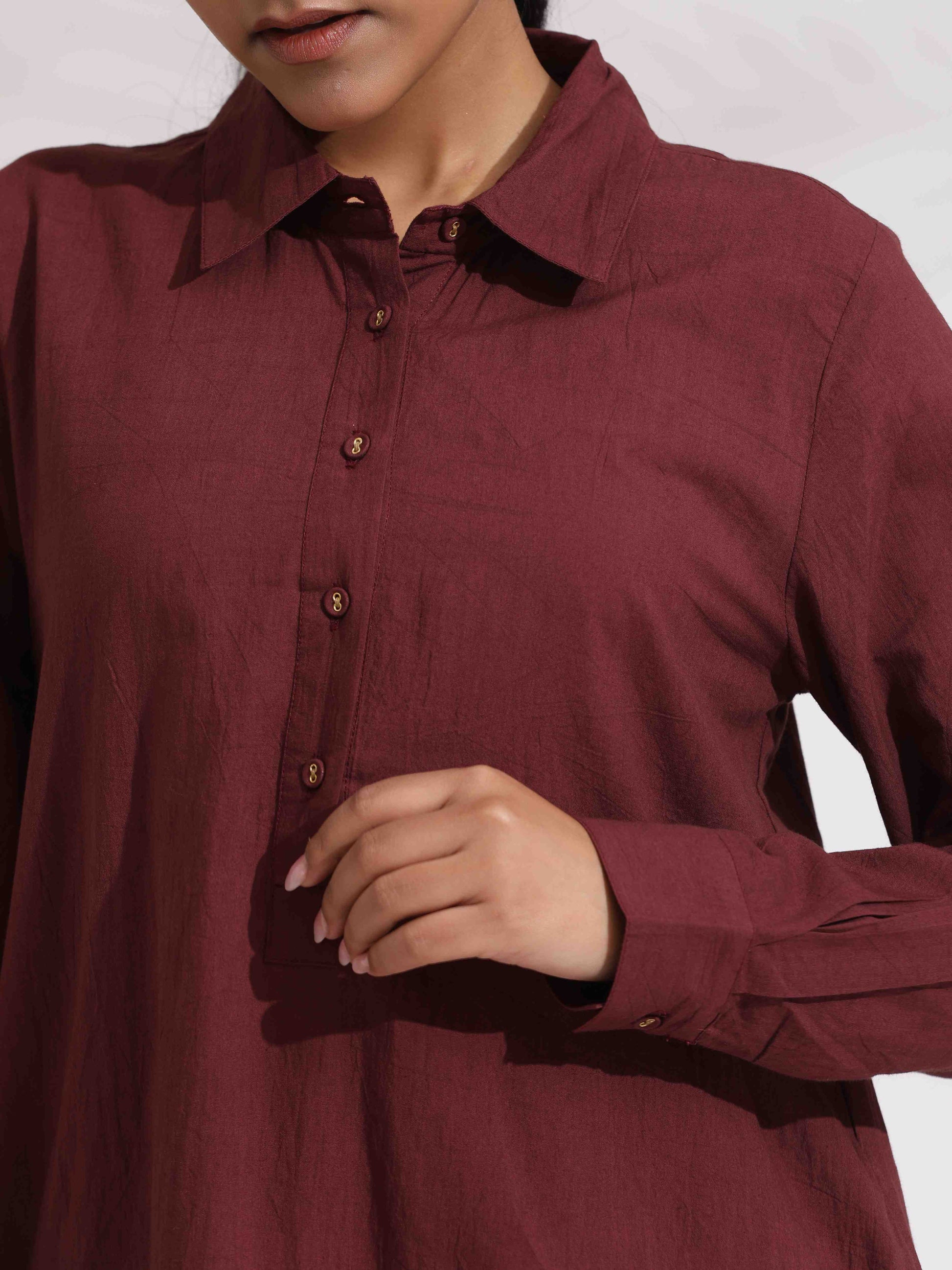 trueBrowns Brown Cotton Solid Kurta Co-ord Set - Swadesiicart
